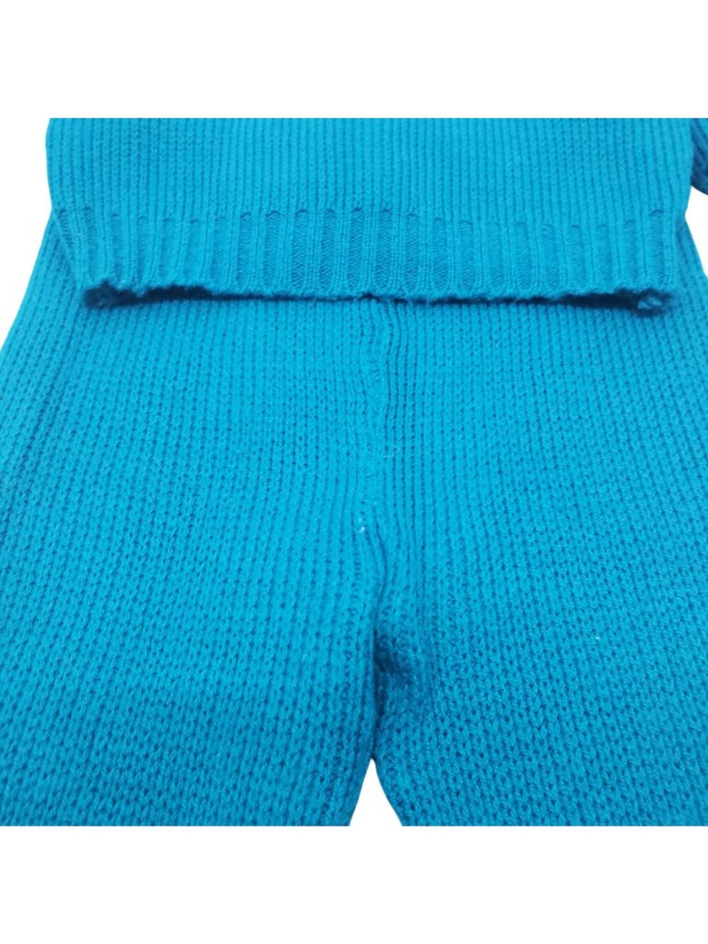 Vintage Toddler Baby Teal Knit Football Knit Sweater Pants Beanie Hat 70s Retro - Picture 4 of 15